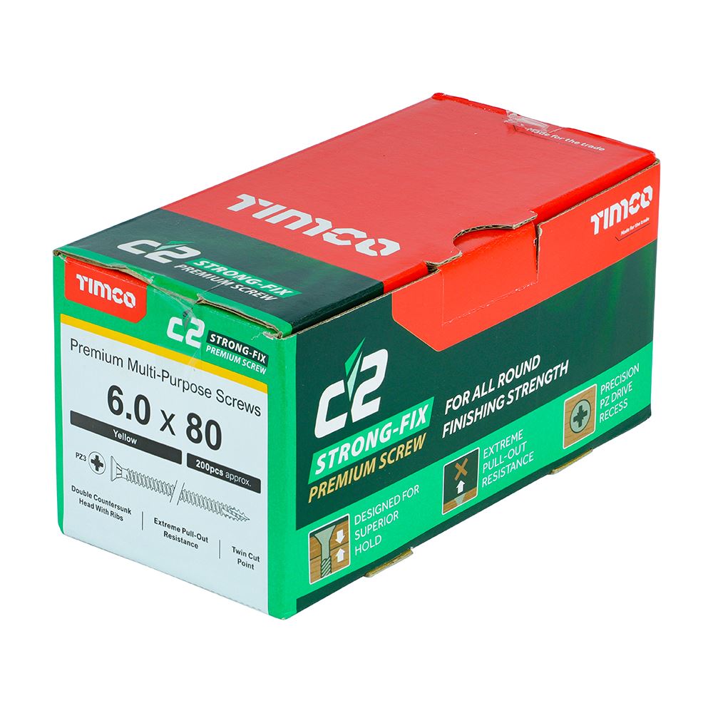 TIMCO C2 Strong-Fix PZ3 CSK ZYP 6.0 x 80 Gold Pack 200