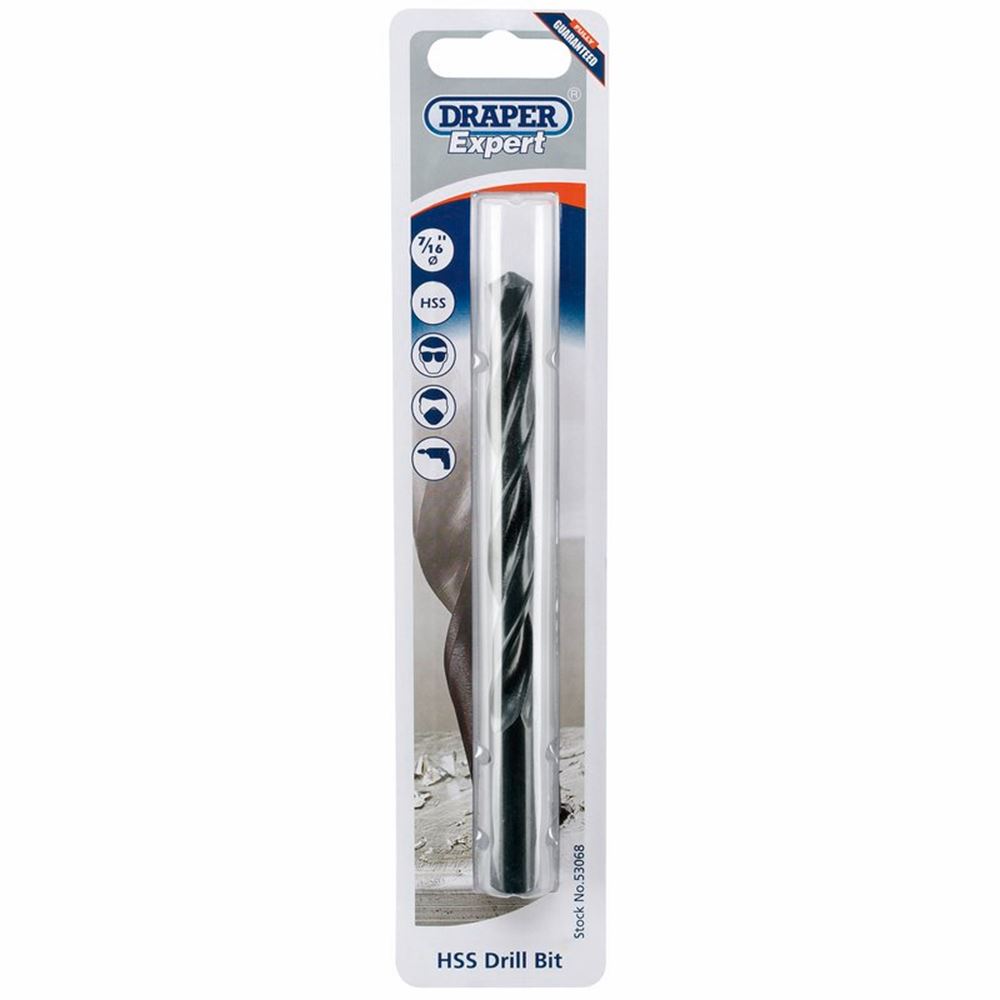 53068 Draper Expert Expert HSS Drill Bit, 7/16 x 5-1/2 H29PS/B HSS Twist Drills Professional Trade DIY Workshop Garage Use