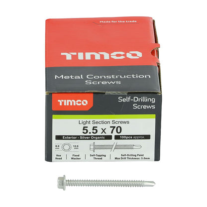 TIMCO Hex Screw S/DRILL No3 EXT 5.5 x 70 Silver Pack 100