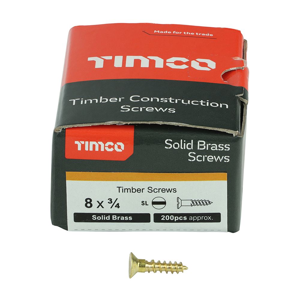 TIMCO Brass Timber Screw SLOT CSK 8 x 3/4 Pack 200
