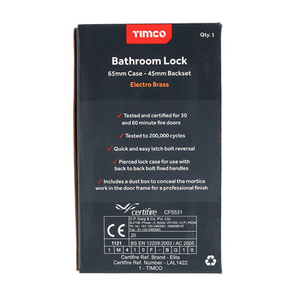 TIMCO Bathroom Lock E. Brass 65mm Pack 1