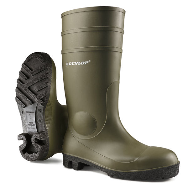 DUNLOP PROTOMASTER FULL SAFETY PVC WELLINGTONS GREEN 10.5