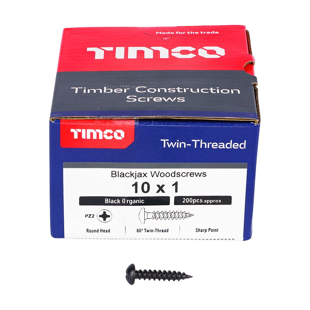 TIMCO Blackjax Screw PZ2 RND Black 10 x 1 Black Pack 200
