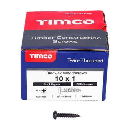 TIMCO Blackjax Screw PZ2 RND Black 10 x 1 Black Pack 200