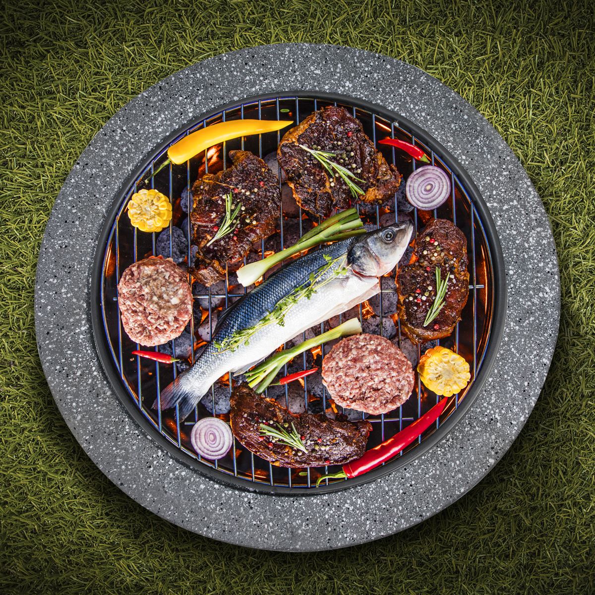 Dellonda DG189 Round MgO Fire Pit with BBQ Grill & Safety Mesh Screen 60cm - Dark Grey | Magnesium Oxide | The fire pit is made from MgO (Magnesium
