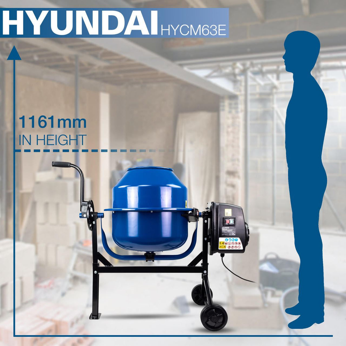 Hyundai HYCM63E Electric Cement Mixer 220W 63L 230V Concrete Mixer Building Mixer