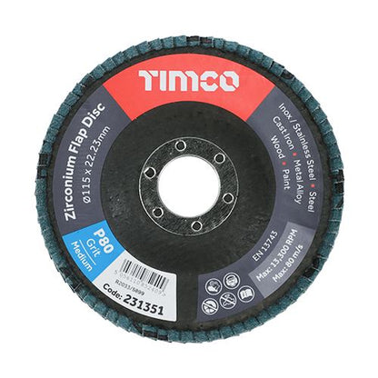 TIMCO Zirconium Flap Disc P80 Set 115 x 22.23 Pack 10