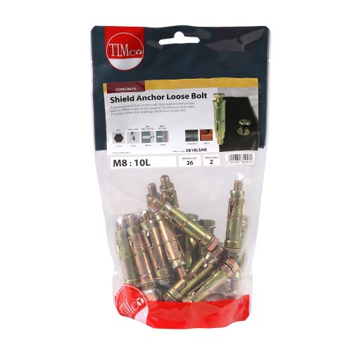 TIMCO Shield Anchor Loose Bolt - ZYP M8:10L (M8 x 60) Gold Pack 26