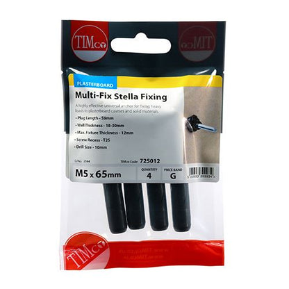 TIMCO Multi-Fix Stella Fixing Black M5 x 65 Pack 4