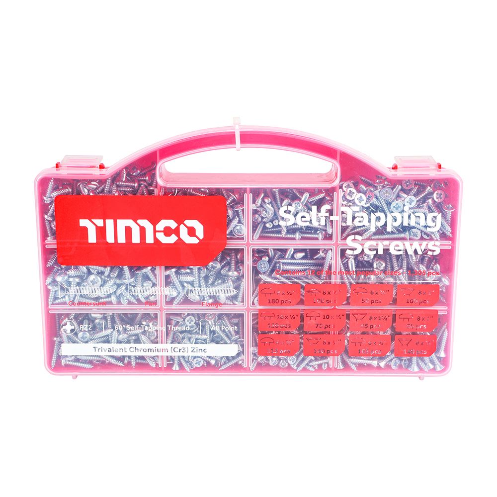 TIMCO S/Tapping Screw MixedTray Zinc 1,305pcs Silver Pack 1