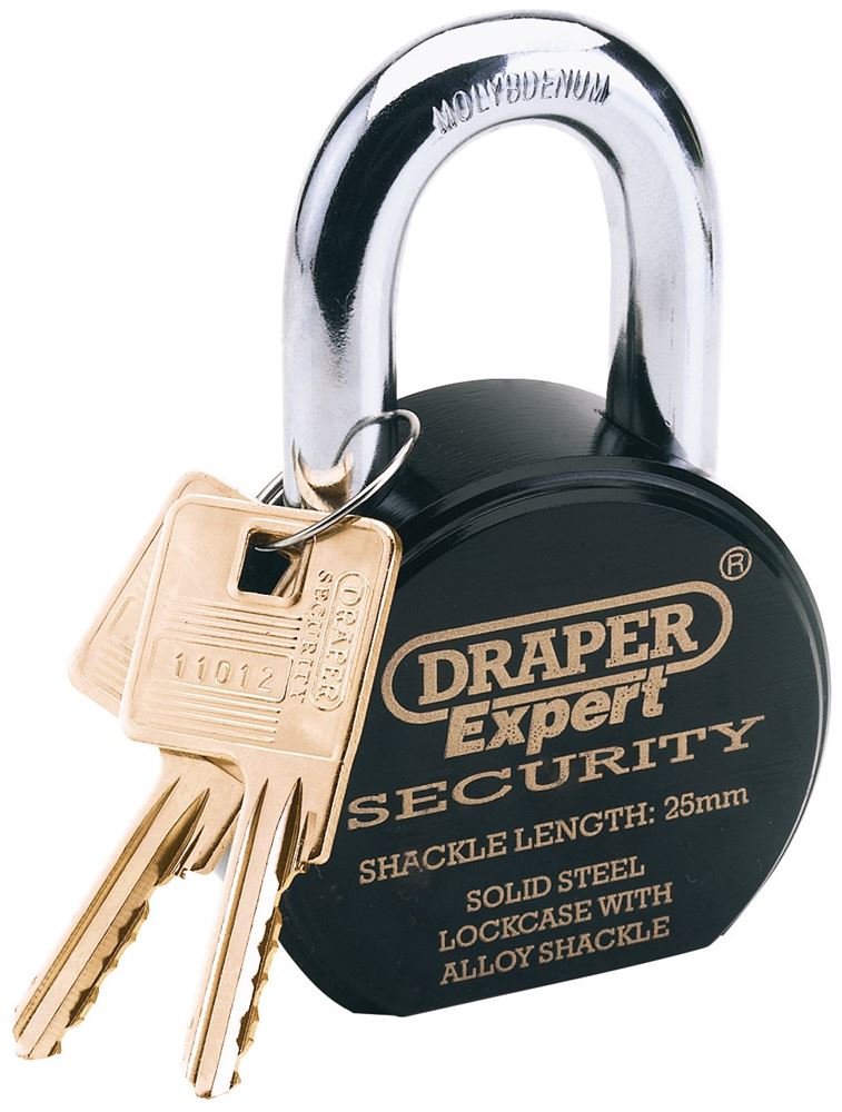 Draper H/DUTY SOLID STEEL P/LOCK 64206 Heavy Duty Solid Steel Padlocks with Extra Long Shackle