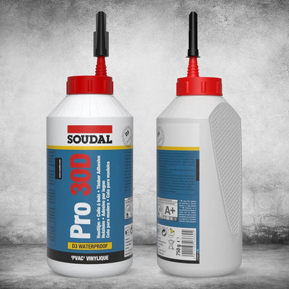 Soudal Pro 30D Wood Glue 750g Professional PVA Wood Adhesive for Joinery Furniture Woodworking Interior Timber Bonding and Construction
