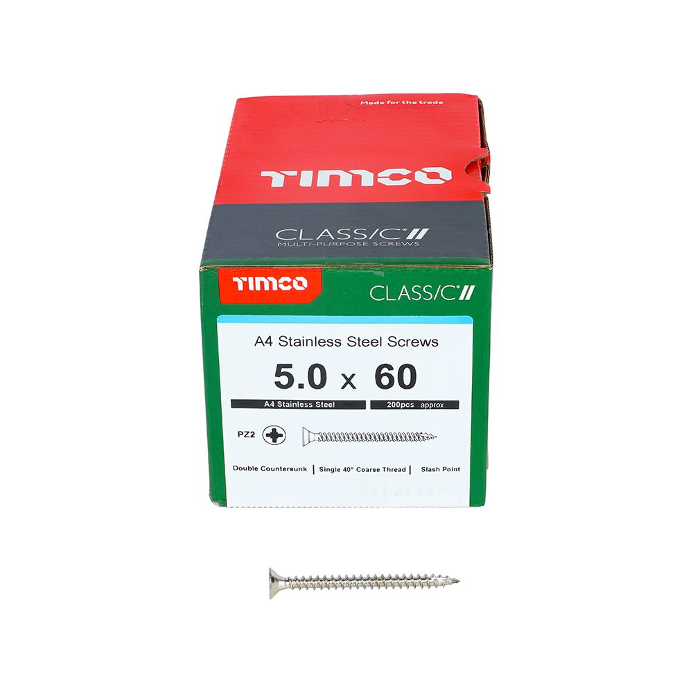 TIMCO Classic Screw PZ2 CSK A4 SS 5.0 x 60 Pack 200