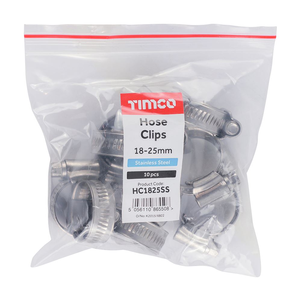 TIMCO Hose Clips - Stainless Steel 18-25mm Pack 10