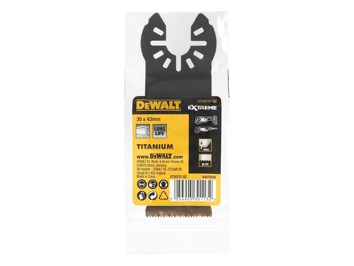 DEWALT DT20737 30x44mm Oscillating Multi Tool Blade Titanium Metal