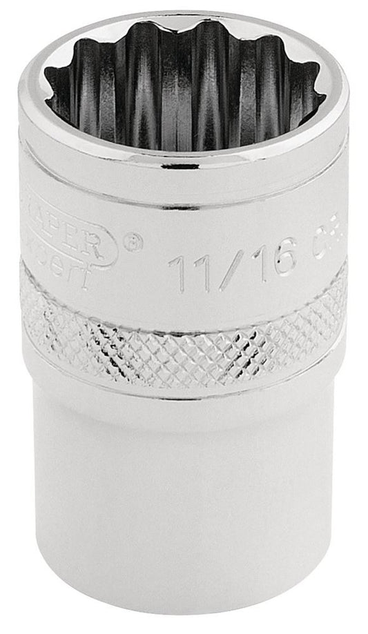 33644 Draper Expert Expert HI-TORQ 12 Point Socket, 1/2 Sq. Dr., 11/16 H-AF/B 1/2 Sockets Professional Trade DIY Workshop Garage Use