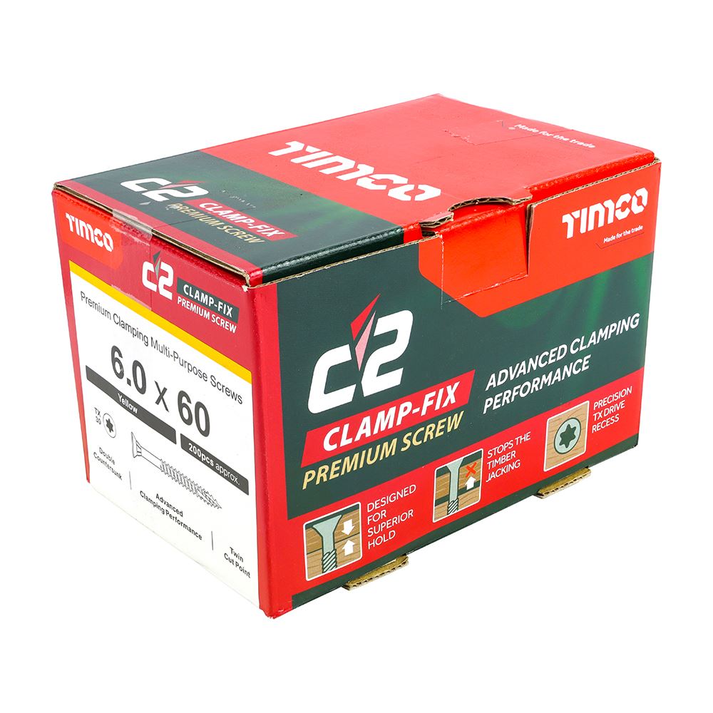 TIMCO C2 Clamp-Fix TX30 CSK ZYP 6.0 x 60 Gold Pack 200