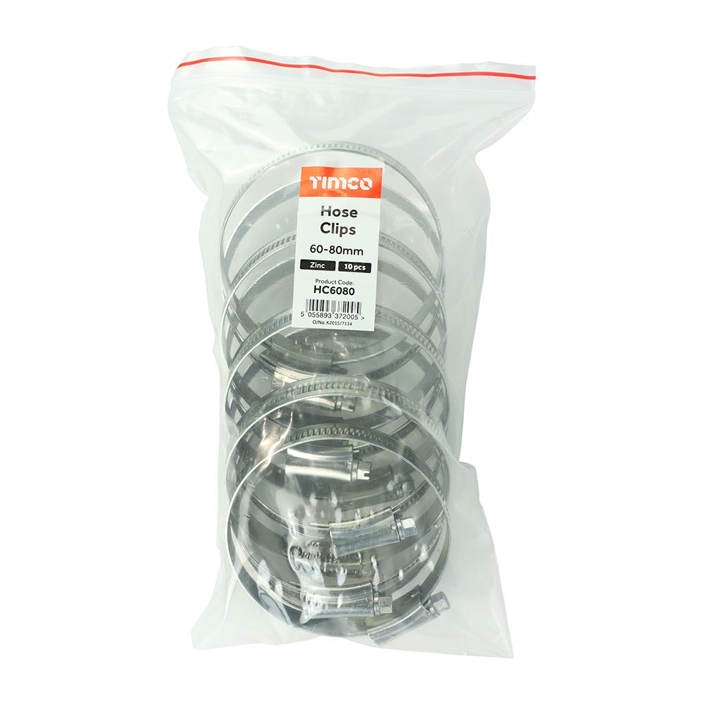 TIMCO Hose Clips Zinc 60-80mm Silver Pack 10