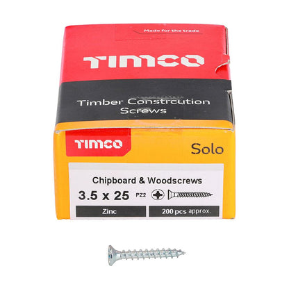 TIMCO Solo Woodscrew PZ2 CSK Zinc 3.5 x 25 Silver Pack 200