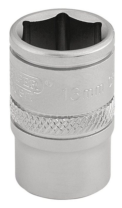 Draper 13MM 6PT SOCKET 3/8 DR-PCKD 16539 3/8" Sq. Dr. Metric Sockets (Micro Satin Chrome)
