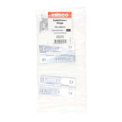TIMCO Solid Drawn Hinge P/Chrome 75 x 40 Pack 2