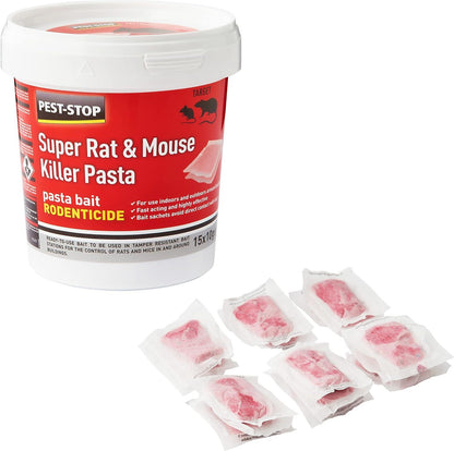 Pest Stop Super Rat & Mouse Killer Pasta - difenacoum (15 x 10g) (Pack of 15)