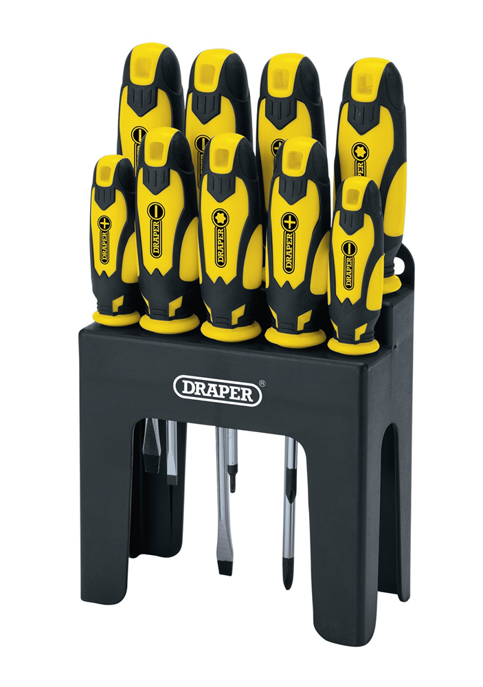 Draper 9PC S.DRIVER SET+CASE YELLOW 16728 16728 Soft Grip Screwdriver Set, Yellow (9 Piece)