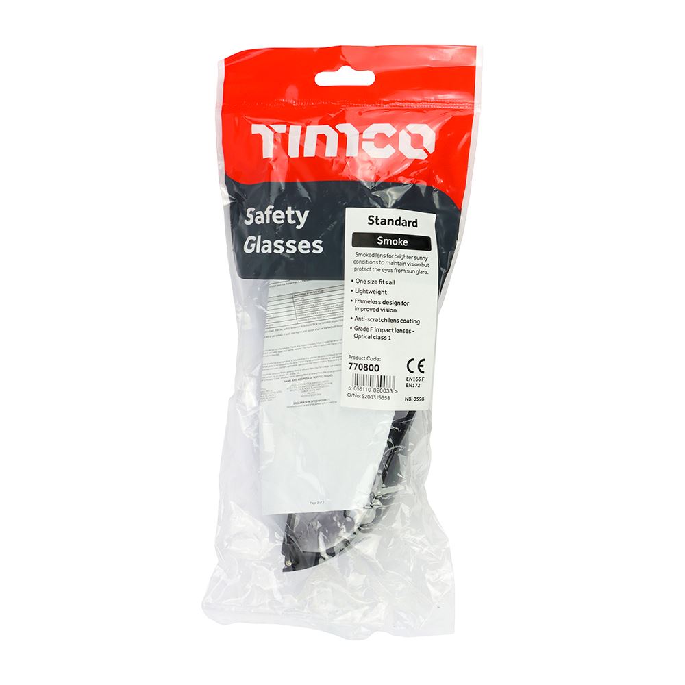TIMCO Standard Safety Glasses Smoke One Size Pack 1
