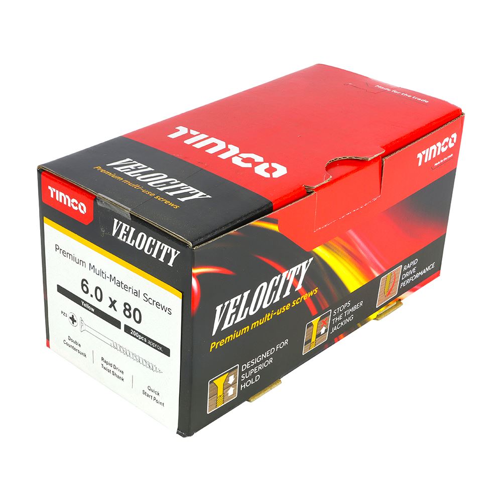 TIMCO Velocity Screw PZ3 CSK ZYP 6.0 x 80 Gold Pack 200
