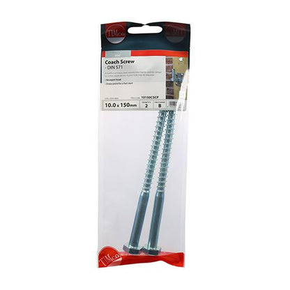 TIMCO Coach Screws Hex Head Silver  - 10.0 x 150 TIMpac OF 2 - 10150CSCP