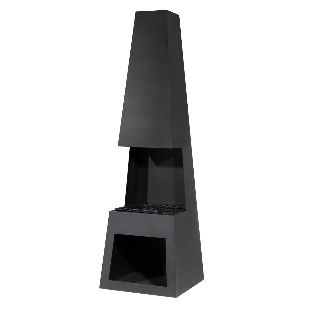 Dellonda DG107 Outdoor Chiminea Fireplace Fire Pit Heater Firewood Storage Black Steel | Stylish chiminea is perfect for relaxing outdoors with family