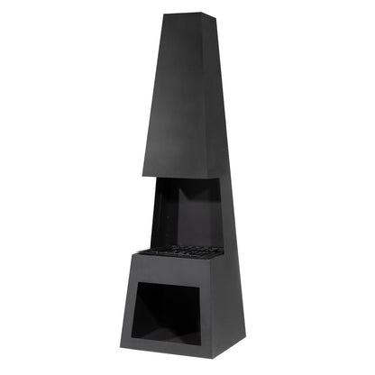Dellonda DG107 Outdoor Chiminea Fireplace Fire Pit Heater Firewood Storage Black Steel | Stylish chiminea is perfect for relaxing outdoors with family