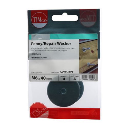 TIMCO Penny Washer DIN 9054 - BZP M6 x 40 Silver Pack 4