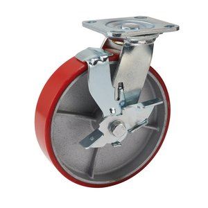 Draper IND.PU CAST.PLATE/BK-200MM DIA 65533 65533 Heavy Duty Polyurethane Wheeled Swivel Plate Castors with Brake