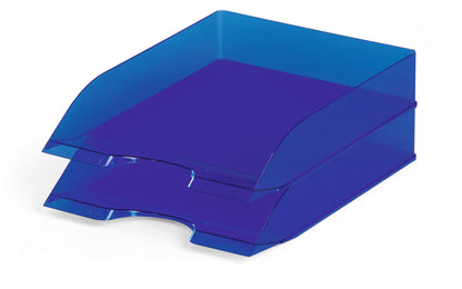 Durable Translucent Stackable Letter Tray Document Paper File | A4+ Clear Blue