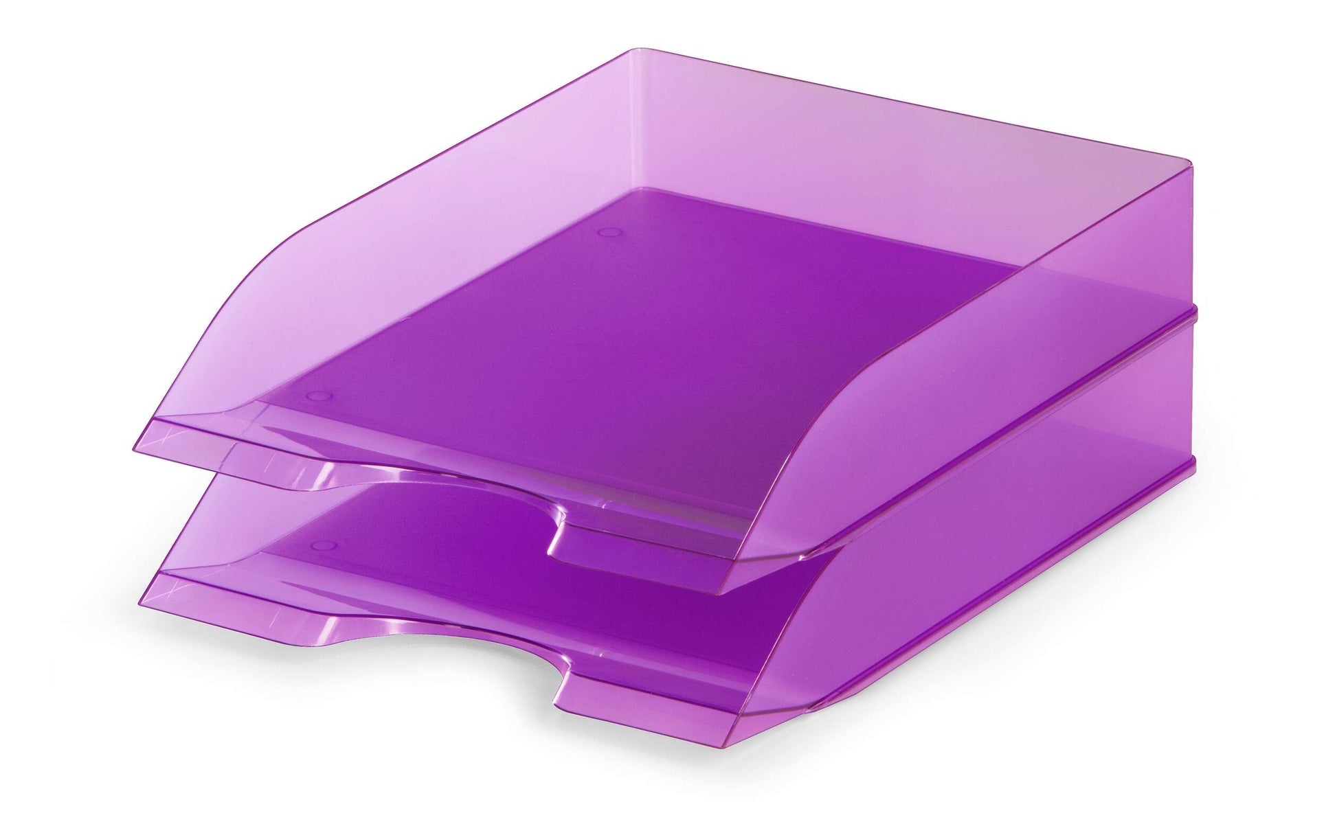 Durable Translucent Stackable Letter Tray Document Paper File | A4+ Clear Purple