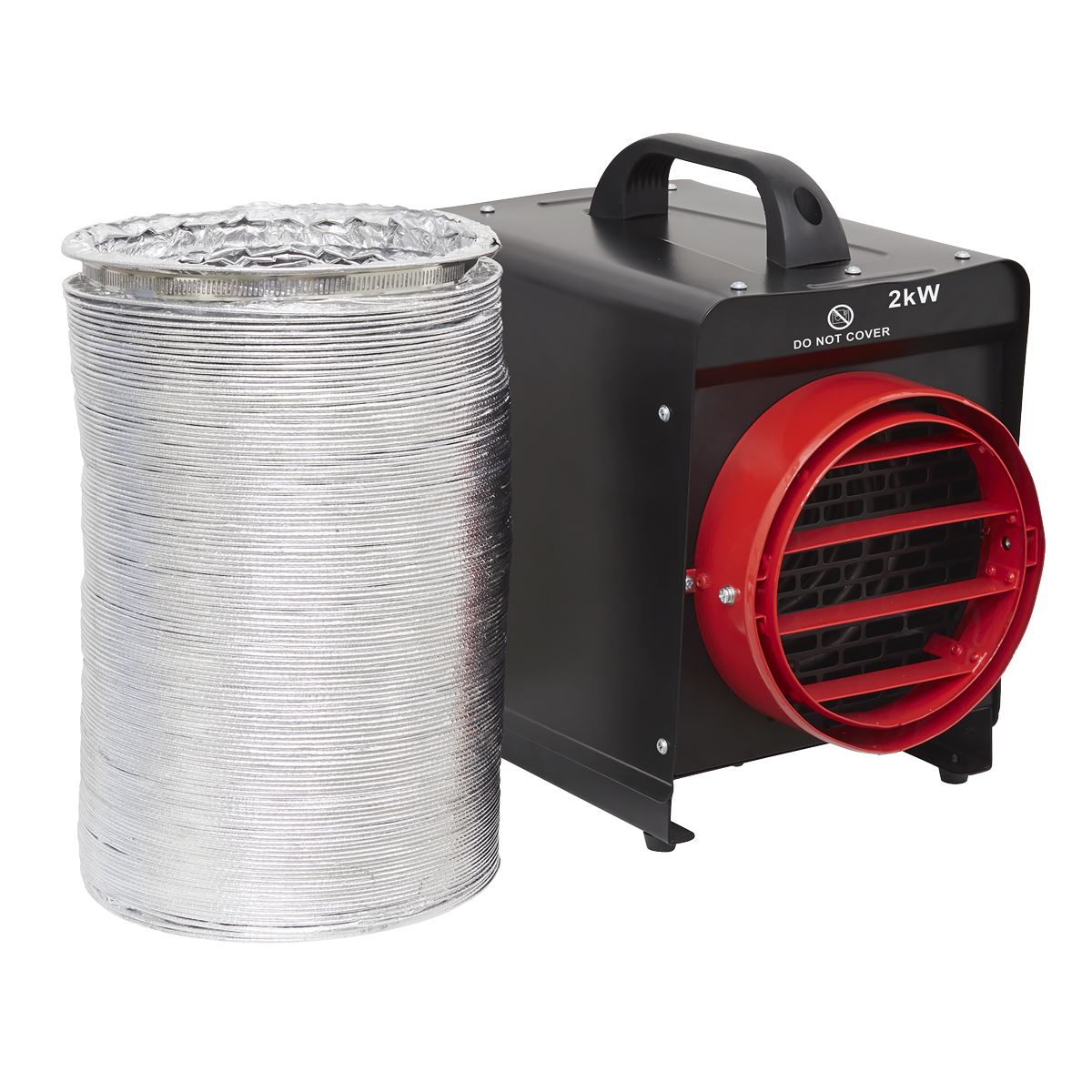 Sealey DEH2001 Industrial Fan Heater with Ducting 2kW/230V | 2000W, 230V - 13A, Thermostat, Tip-Over Switch, Adjustable | Electric fan heater with