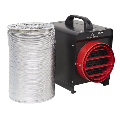 Sealey DEH2001 Industrial Fan Heater with Ducting 2kW/230V | 2000W, 230V - 13A, Thermostat, Tip-Over Switch, Adjustable | Electric fan heater with