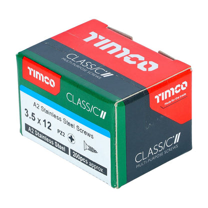 TIMCO Classic Screw PZ2 CSK A2 SS 3.5 x 12 Pack 200