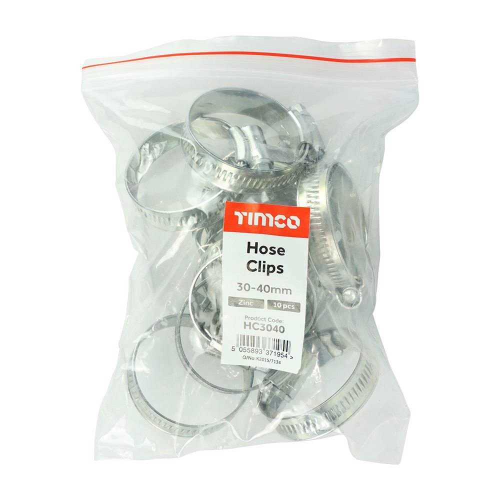TIMCO Hose Clips Zinc 30-40mm Silver Pack 10