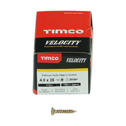 TIMCO Velocity Screw PZ2 CSK ZYP 4.0 x 25 Gold Pack 200