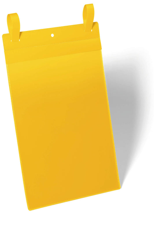 Durable Strap Ticket Holder Document Pocket Portrait | 50 Pack | A4 Yellow