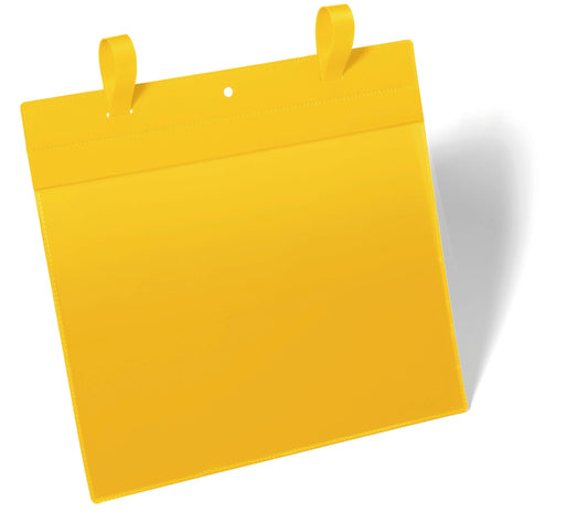 Durable Strap Ticket Holder Document Pocket Landscape | 50 Pack | A4 Yellow