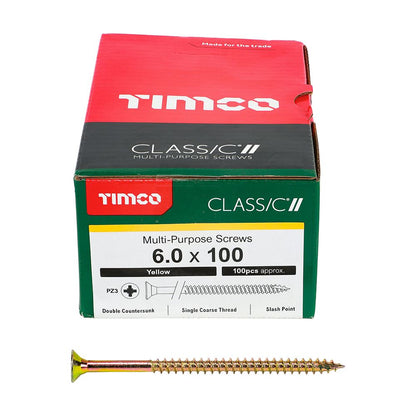 TIMCO Classic Screw PZ3 CSK ZYP 6.0 x 100 Gold Pack 100