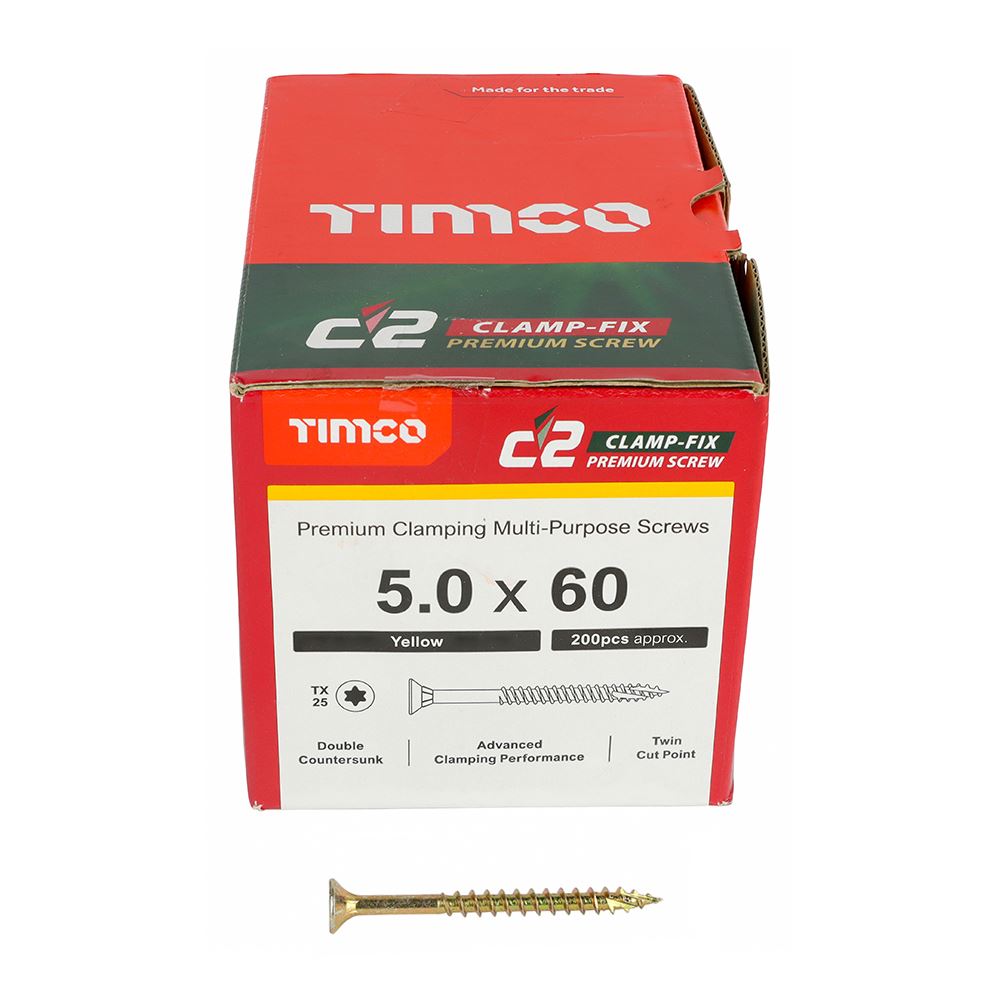 TIMCO C2 Clamp-Fix TX25 CSK ZYP 5.0 x 60 Gold Pack 200