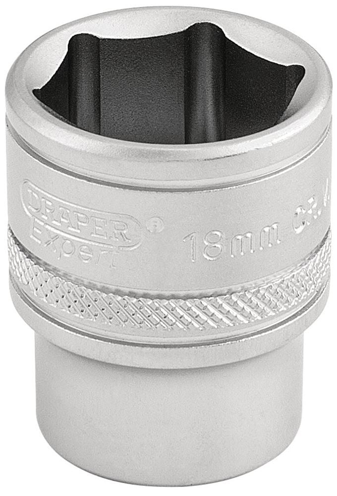 Draper 18MM 6PT SOCKET 3/8 DR-PCKD 16544 3/8" Sq. Dr. Metric Sockets (Micro Satin Chrome)
