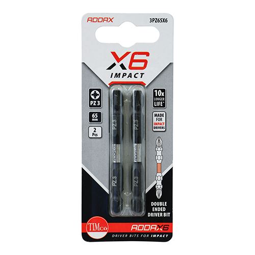 TIMCO X6 Double Ended Pozi Bit No.3 x 65 Pack 2