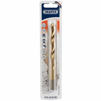 38858 Draper HSS Titanium Drill Bit, 12.5 x 230mm TH29MC Titanium Drill Bits Professional Trade DIY Workshop Garage Use