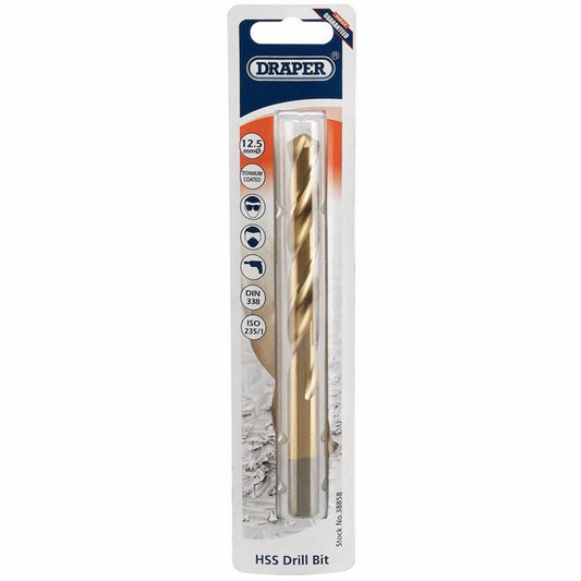 38858 Draper HSS Titanium Drill Bit, 12.5 x 230mm TH29MC Titanium Drill Bits Professional Trade DIY Workshop Garage Use