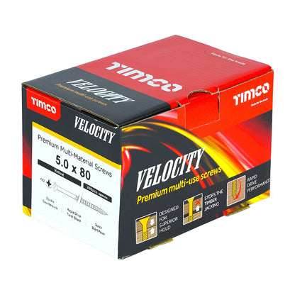 TIMCO Velocity Screw PZ2 CSK ZYP 5.0 x 80 Gold Pack 200